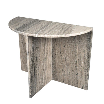 Patrice 24" Art Deco Minimalist Natural Marble Handmade Demilune Side Table - JONATHAN Y
